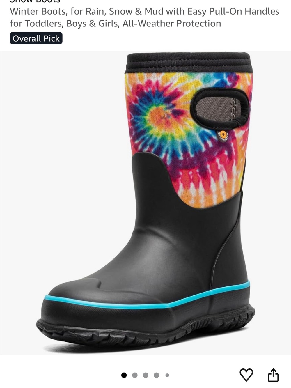 Boss Black Winter Rain Boot w/Colorful Tie-Dye Shaft